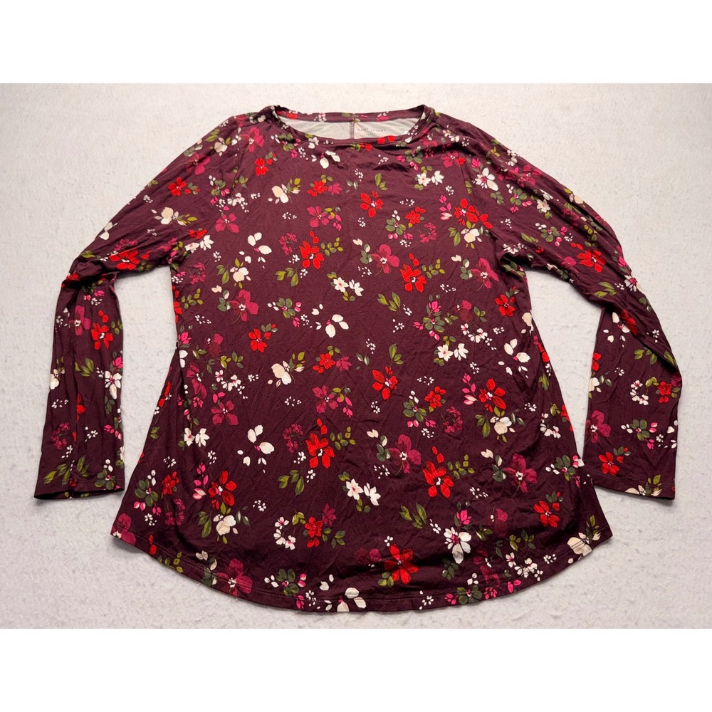 Lane Bryant Womens 14/16 Burgundy Floral Long Sleeve Rayon Stretch Top NWT